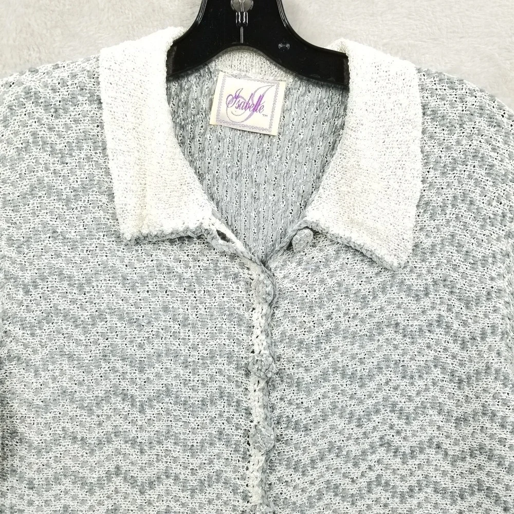 Isabelle Cardigan‎ Women M Gray Chenille Notch Hem Long Sleeve Sweater Cottage